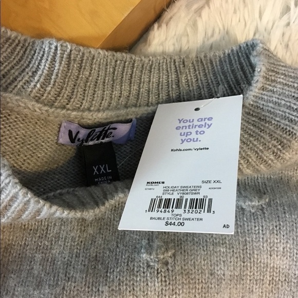 Vylette Bauble stitch heather gray sweater jrs. XXL NWT - Picture 9 of 14